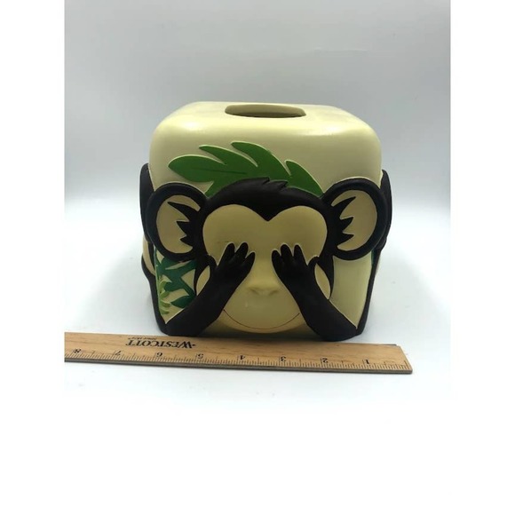 Monkey See Hear Speak No Evil Tissue Box Cover Animal Decor - Picture 12 of 12